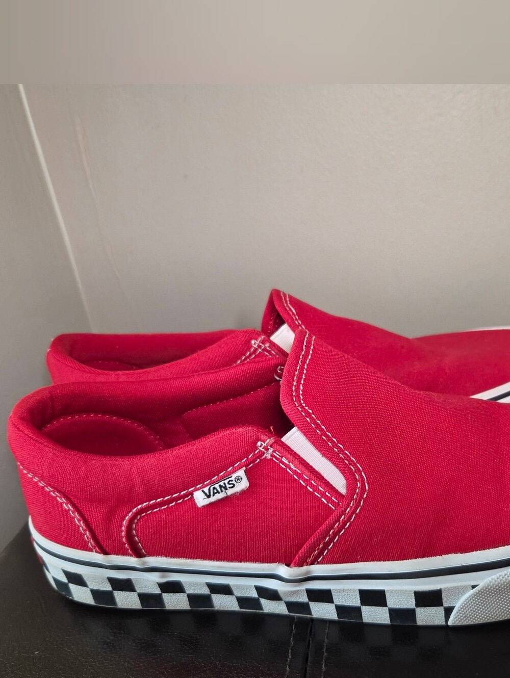 Vans Asher Classic Slip-On Sneakers in Red with Black & White Checker Racing
